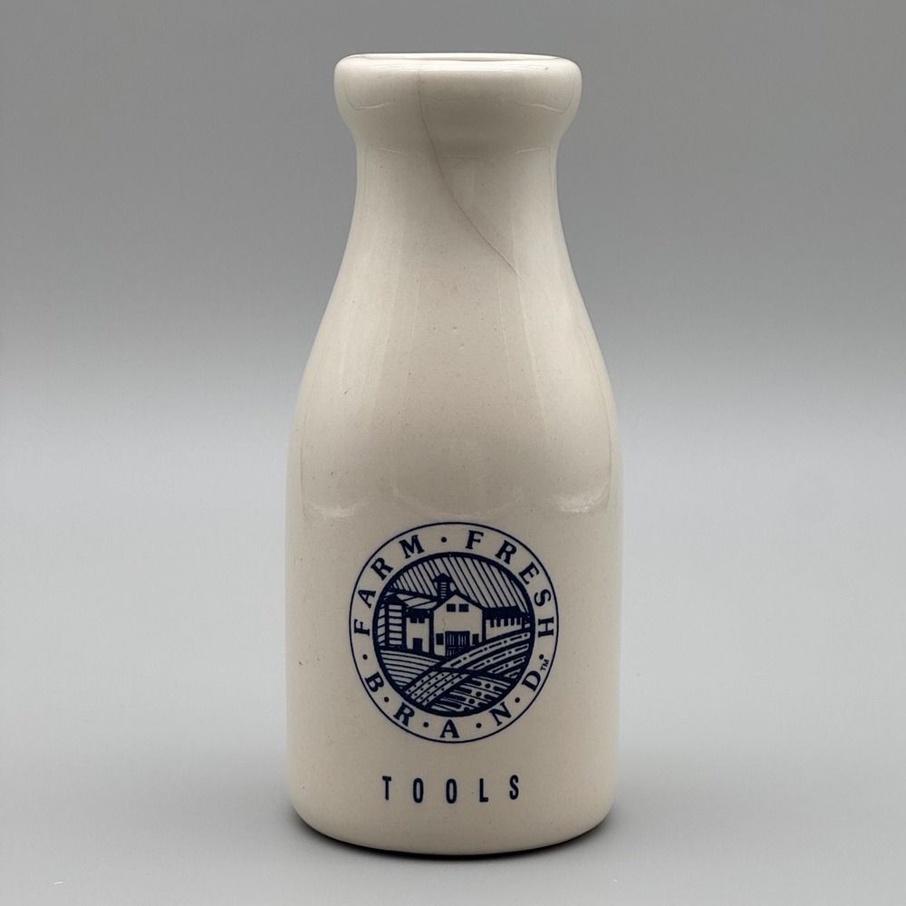 Farm Fresh Brands Tools Container Vintage Ceramic Milk Bottle Vase Holder